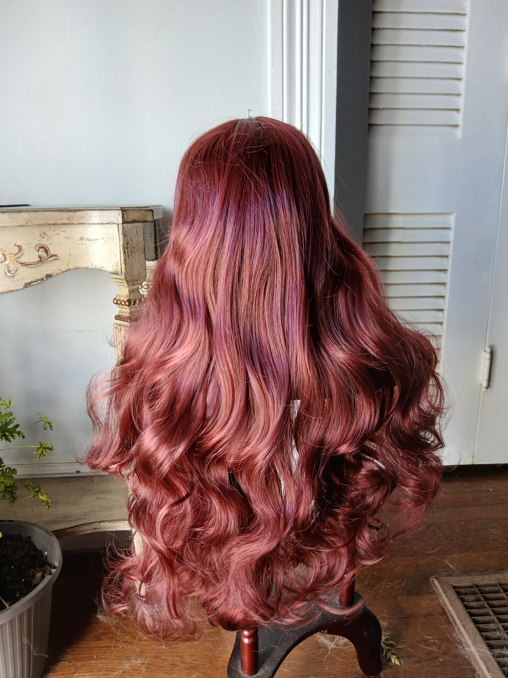 Rich Rose Red And Gold Long Wavy Women's Wig